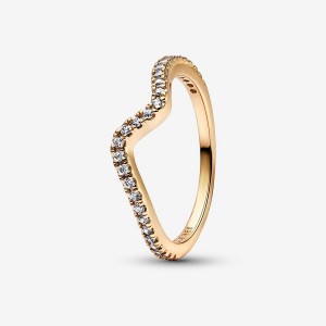 14k Gold-plated unique metal blend Pandora Sparkling Wave Ring Stackable Rings | 613-GJVSZY