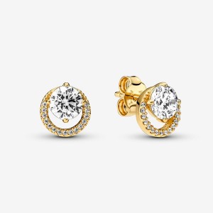 14k Gold-plated unique metal blend Pandora Sparkling Round Halo Stud Earrings Stud Earrings | 456-PYQNKW
