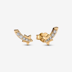 14k Gold-plated unique metal blend Pandora Shooting Star Pavé Stud Earrings Stud Earrings | 372-QJCILG