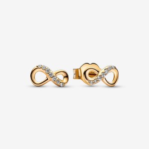 14k Gold-plated unique metal blend Pandora Sparkling Infinity Stud Earrings Stud Earrings | 974-PZASVT