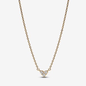 14k Gold-plated unique metal blend Pandora Triple Stone Heart Collier Necklace Pendant Necklaces | 837-EFJSIQ
