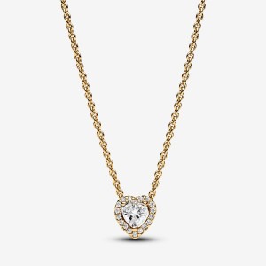 14k Gold-plated unique metal blend Pandora Sparkling Heart Collier Necklace Pendant Necklaces | 423-DGECTR