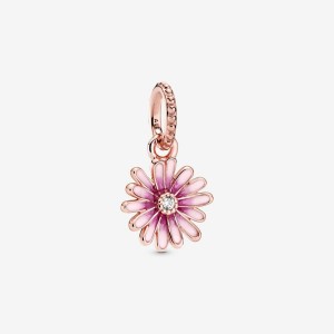 14k Rose gold-plated unique metal blend Pandora Pink Daisy Flower Dangle Charm All Pandora Moments | 932-GTAVPY