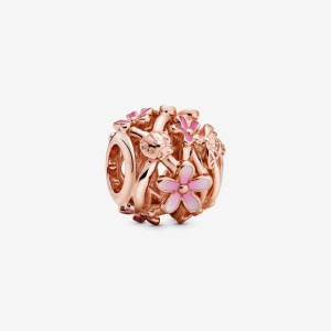 14k Rose gold-plated unique metal blend Pandora Openwork Pink Daisy Flower Charm All Pandora Moments | 592-BYMLQZ