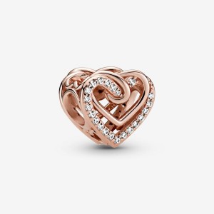 14k Rose gold-plated unique metal blend Pandora Sparkling Entwined Hearts Charm Charms | 853-MKYRSZ