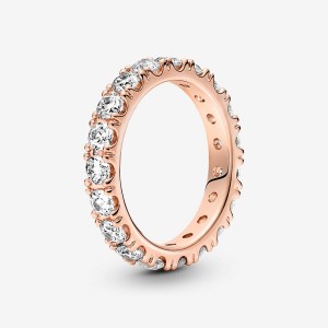 14k Rose gold-plated unique metal blend Pandora Sparkling Row Eternity Ring Band Rings | 745-XOGFYD