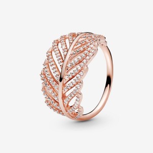 14k Rose gold-plated unique metal blend Pandora Shimmering Feather Ring Nature and celestial | 851-MSGYIK