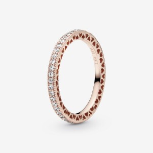 14k Rose gold-plated unique metal blend Pandora Sparkle & Hearts Ring Band Rings | 680-CHPZSJ