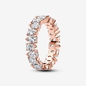 14k Rose gold-plated unique metal blend Pandora Alternating Sparkling Band Ring Band Rings | 167-BNQDZG