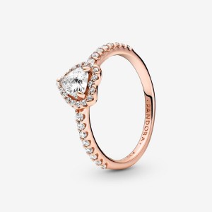14k Rose gold-plated unique metal blend Pandora Sparkling Elevated Heart Ring Heart & Promise Rings | 928-OGALPZ
