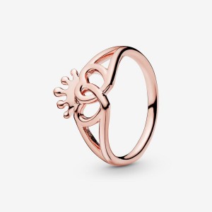 14k Rose gold-plated unique metal blend Pandora Crown & Interwined Hearts Ring Heart & Promise Rings | 280-UWRZPQ