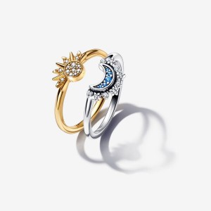 Gold Pandora Celestial Sun & Moon Ring Set Gift Sets | 148-YPQWDU