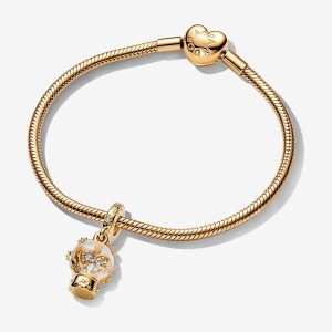 Gold Pandora Golden Heart Snowflake Snow Globe Charm Bracelet Set Gift Sets | 478-JHSOWT