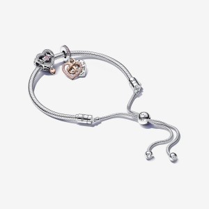 Silver Pandora Two-tone Infinity Heart and Mom Charm Bracelet Set Gift Sets | 230-MIPBUH
