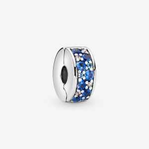 Sterling Silver Pandora Blue Pavé Clip Charm Clips & Spacers | 628-WDIETH