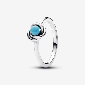 Sterling Silver Pandora December Turquoise Blue Eternity Circle Ring Statement Rings | 153-REGUHD