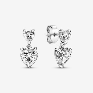 Sterling Silver Pandora Double Heart Sparkling Stud Earrings Stud Earrings | 305-ZCPYON