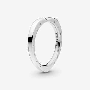 Sterling Silver Pandora Heart-Shaped Pandora Logo Ring Heart & Promise Rings | 842-HNACSY