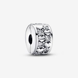 Sterling Silver Pandora Infinite Hearts Sparkling Clip Charm Clips & Spacers | 802-EKFPSW