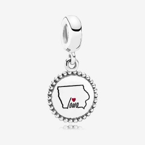 Sterling Silver Pandora Iowa State Heart Dangle Charm - Mixed Enamel City and State Charms | 921-FLRYAH