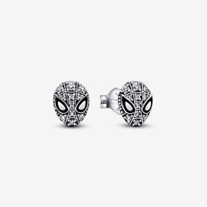 Sterling Silver Pandora Marvel Spider-Man Mask Pavé Stud Earrings Stud Earrings | 803-FDORXQ