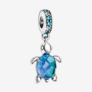 Sterling Silver Pandora Murano Glass Sea Turtle Dangle Charm Charms | 537-QOSCFL