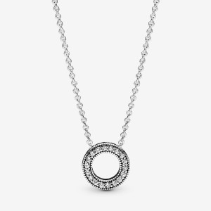 Sterling Silver Pandora Pandora Logo Pavé Circle Collier Necklace Pendant Necklaces | 180-MCXEZI