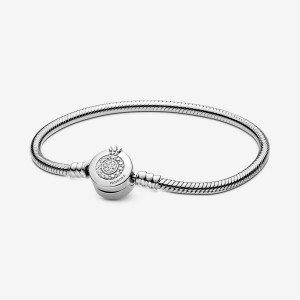 Sterling Silver Pandora Pandora Moments Sparkling Crown O Snake Chain Bracelet Charm Bracelets | 856-ZENYUF