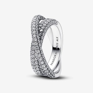 Sterling Silver Pandora Pandora Timeless Pavé Crossover Dual Band Ring Band Rings | 762-OHKEIL