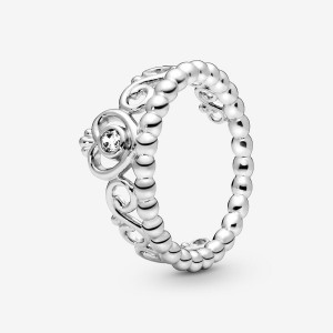 Sterling Silver Pandora Princess Tiara Crown Ring Heart & Promise Rings | 208-WQPAVZ