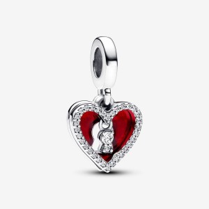 Sterling Silver Pandora Red Heart & Keyhole Double Dangle Charm Charms | 634-NGRMDU