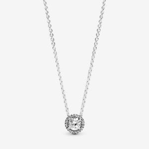 Sterling Silver Pandora Round Sparkle Halo Necklace Pendant Necklaces | 154-FGWAJO