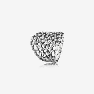 Sterling Silver Pandora Shimmering Lace Ring - Clear CZ Cubic Zirconia Other | 809-UTPYKS