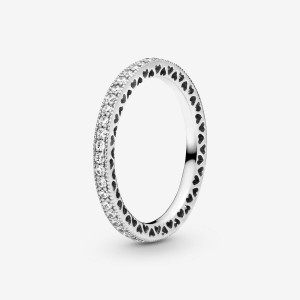 Sterling Silver Pandora Sparkle & Hearts Ring Band Rings | 629-BTMXHE