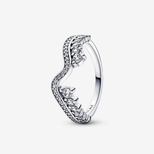 Sterling Silver Pandora Sparkling Asymmetric Wave Ring Stackable Rings | 479-KFWNPE