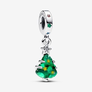 Sterling Silver Pandora Sparkling Christmas Tree Dangle Charm Charms | 194-KZUJXR