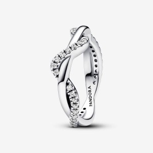 Sterling Silver Pandora Sparkling Intertwined Wave Ring Stackable Rings | 973-HGIZLY