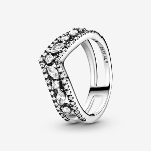 Sterling Silver Pandora Sparkling Marquise Double Wishbone Ring Statement Rings | 094-PNVZQD