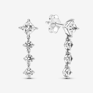 Sterling Silver Pandora Sparkling Round & Square Drop Earrings Drop Earrings | 930-UZDELP