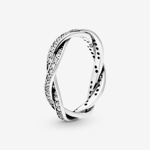 Sterling Silver Pandora Sparkling Twisted Lines Ring Heart & Promise Rings | 406-FNUHDR
