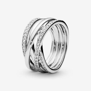 Sterling Silver Pandora Sparkling & Polished Lines Ring Band Rings | 945-INSQMH