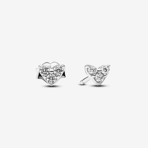 Sterling Silver Pandora Triple Stone Heart Stud Earrings Stud Earrings | 967-UGPJRT
