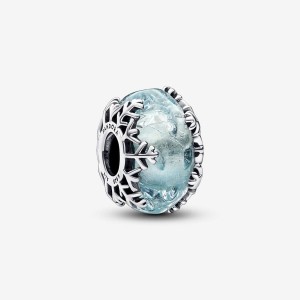 Sterling Silver Pandora Winter Blue Snowflake Murano Charm Charms | 852-QGASTP