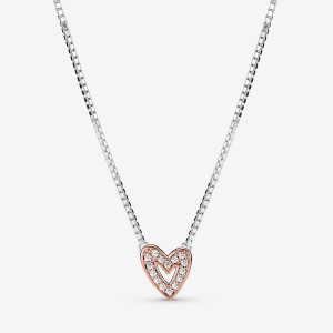 Sterling silver and 14k Rose gold-plated unique metal blend Pandora Sparkling Freehand Heart Necklace Pendant Necklaces | 789-WONTZP