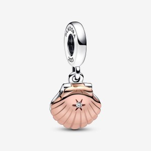 Sterling silver and 14k Rose gold-plated unique metal blend Pandora Pandora Club 2023 Seashell & Treated Freshwater Cultured Pearl Dangle Charm Charms | 258-ZWOHUC