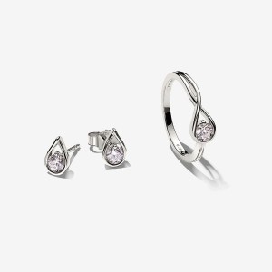 White Gold Pandora Infinite Lab-grown Diamond Ring and Earrings Set | 0.75 Carat Total Weight / White Gold Gift Sets | 287-OLZDMC