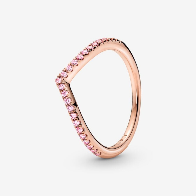 14k Rose gold-plated unique metal blend Pandora Pandora Timeless Wish Sparkling Pink Ring Stackable Rings | 871-ZJAVND