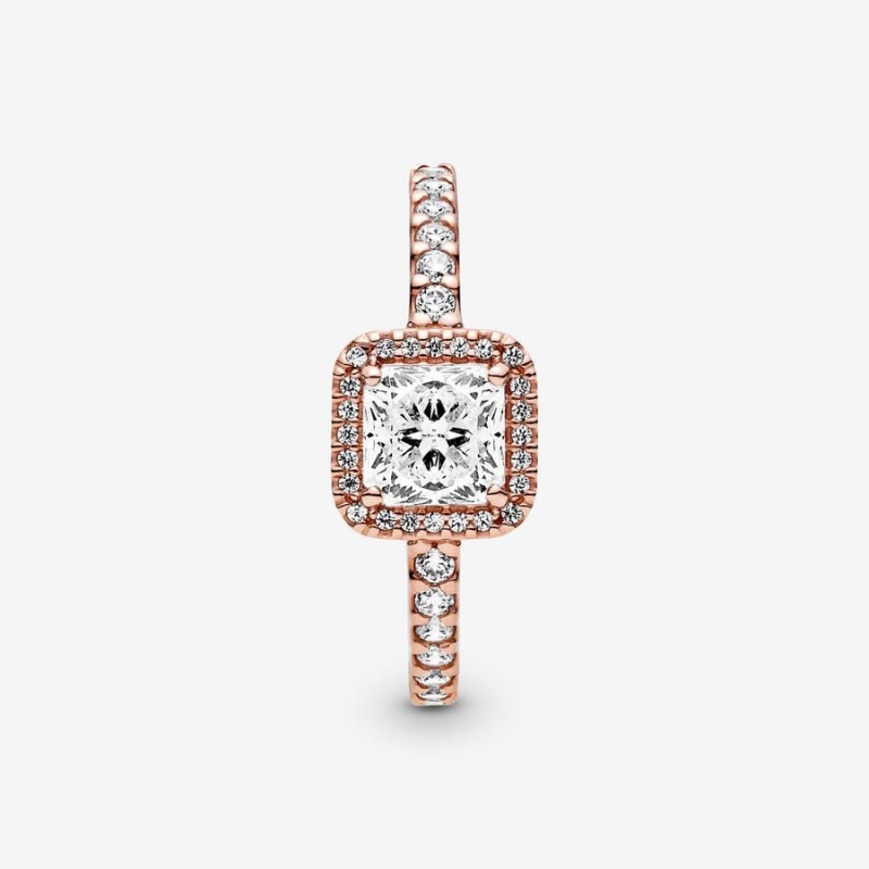 14k Rose gold-plated unique metal blend Pandora Square Sparkle Halo Ring Heart & Promise Rings | 423-WXNIGV