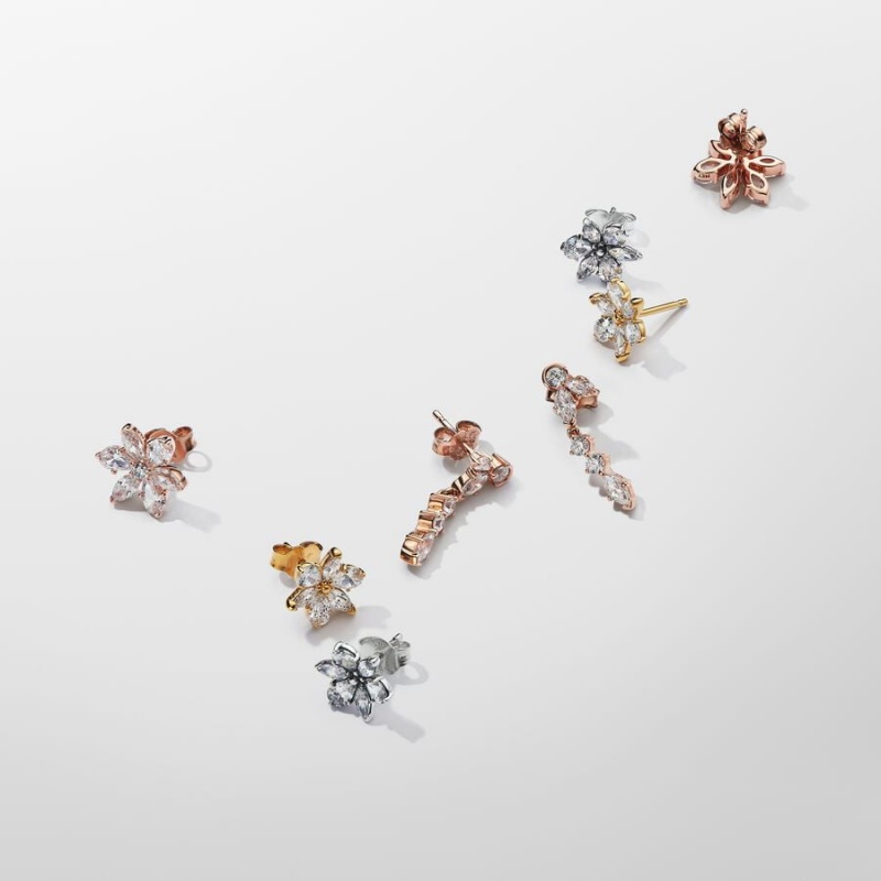 14k Rose gold-plated unique metal blend Pandora Sparkling Herbarium Cluster Drop Earrings Drop Earrings | 987-YKJUGX