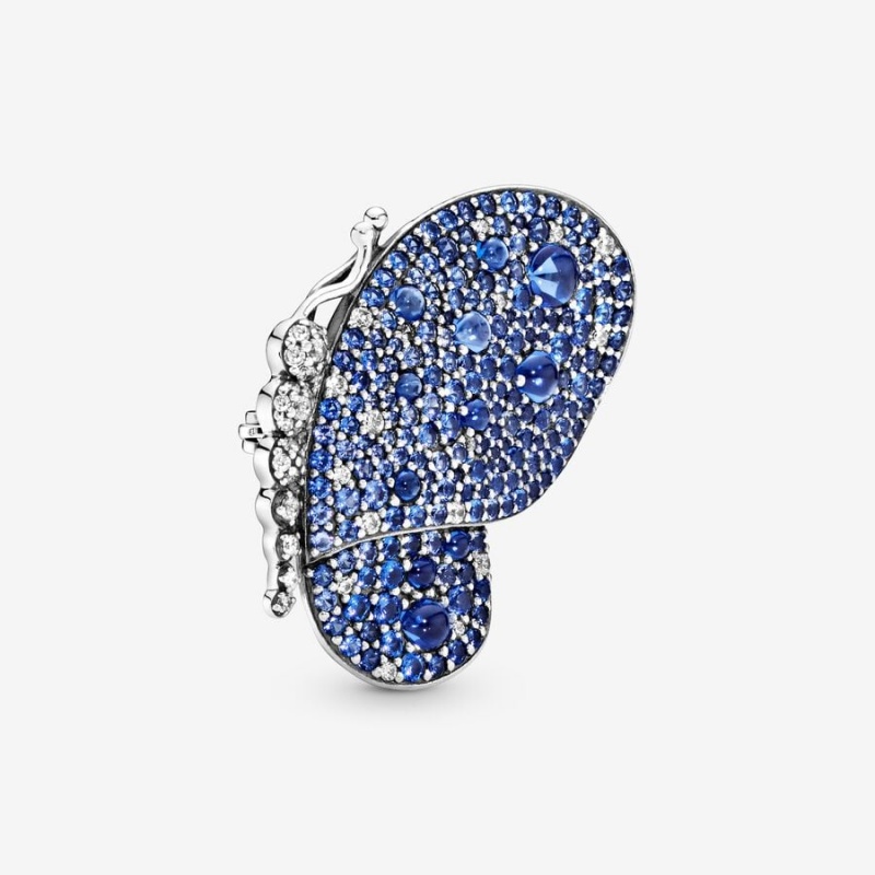 Sterling Silver Pandora Blue Pavé Butterfly Brooch Pendants | 284-EHIYXC